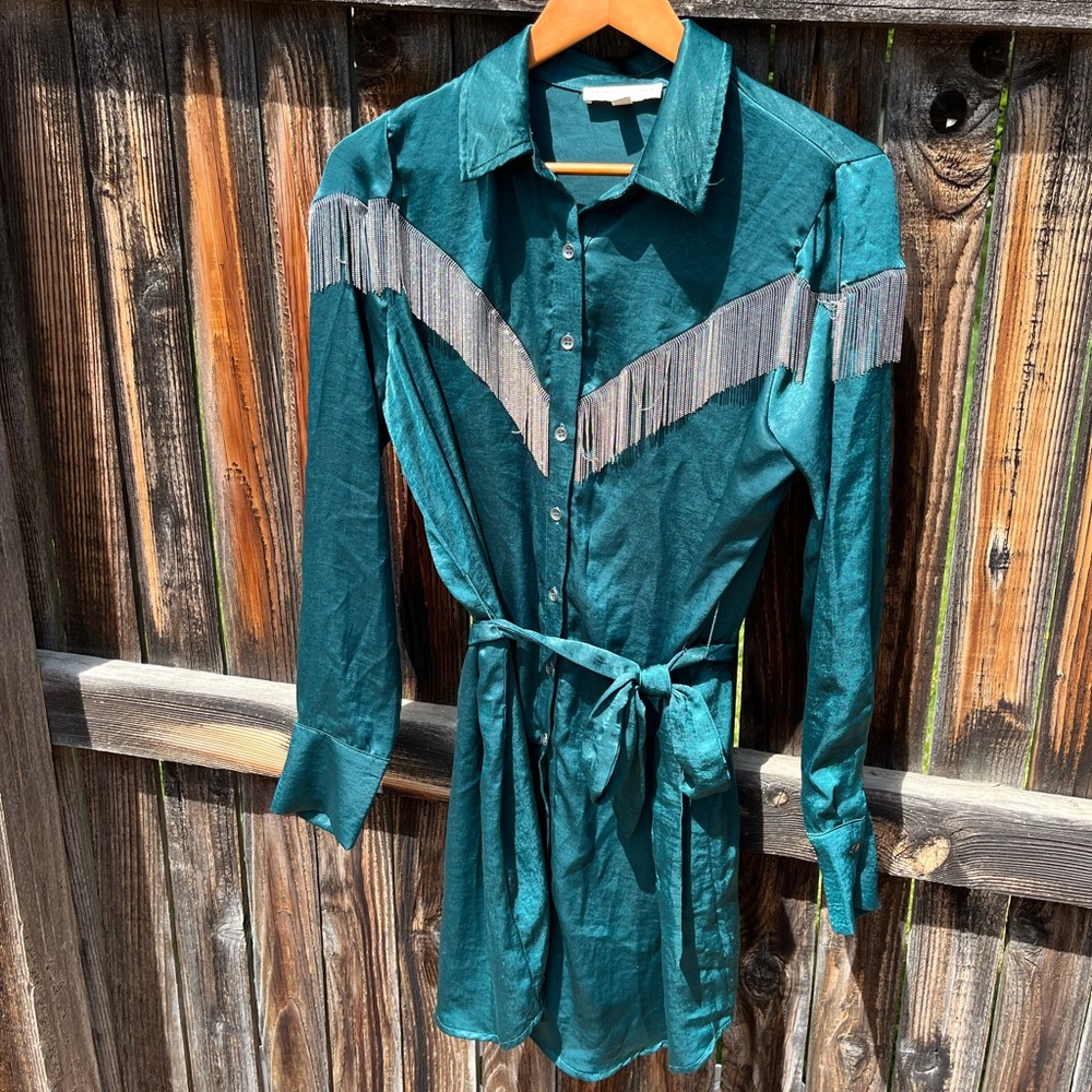 Thirty/Thirty • Green and Silver Button Down Shirt with Chevron Detail